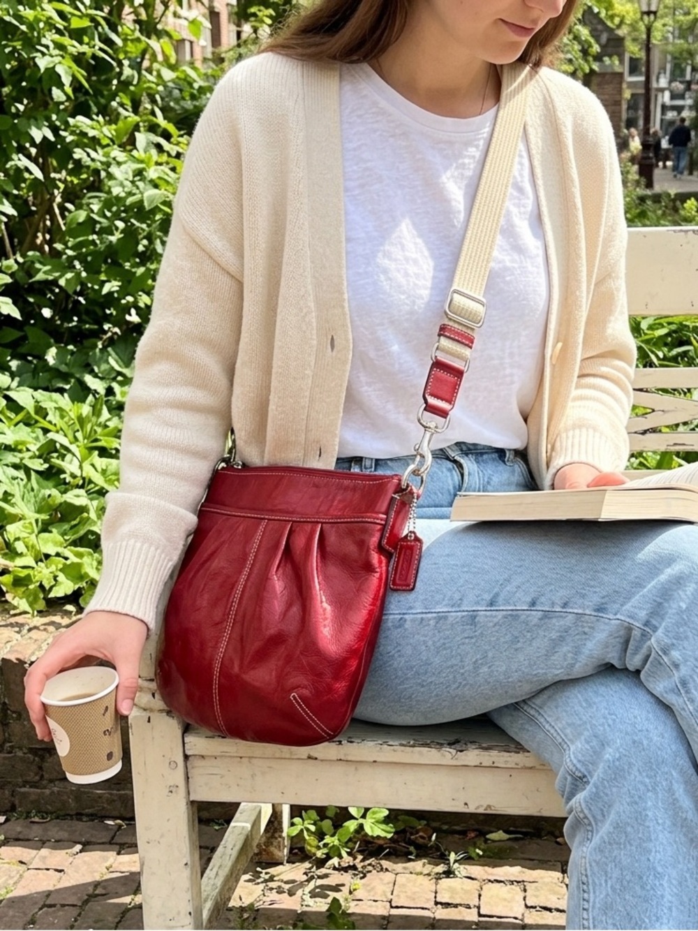 Vintage Coach Soho Pleated Red Wrinkled Leather Crossbody Swingpack Bag